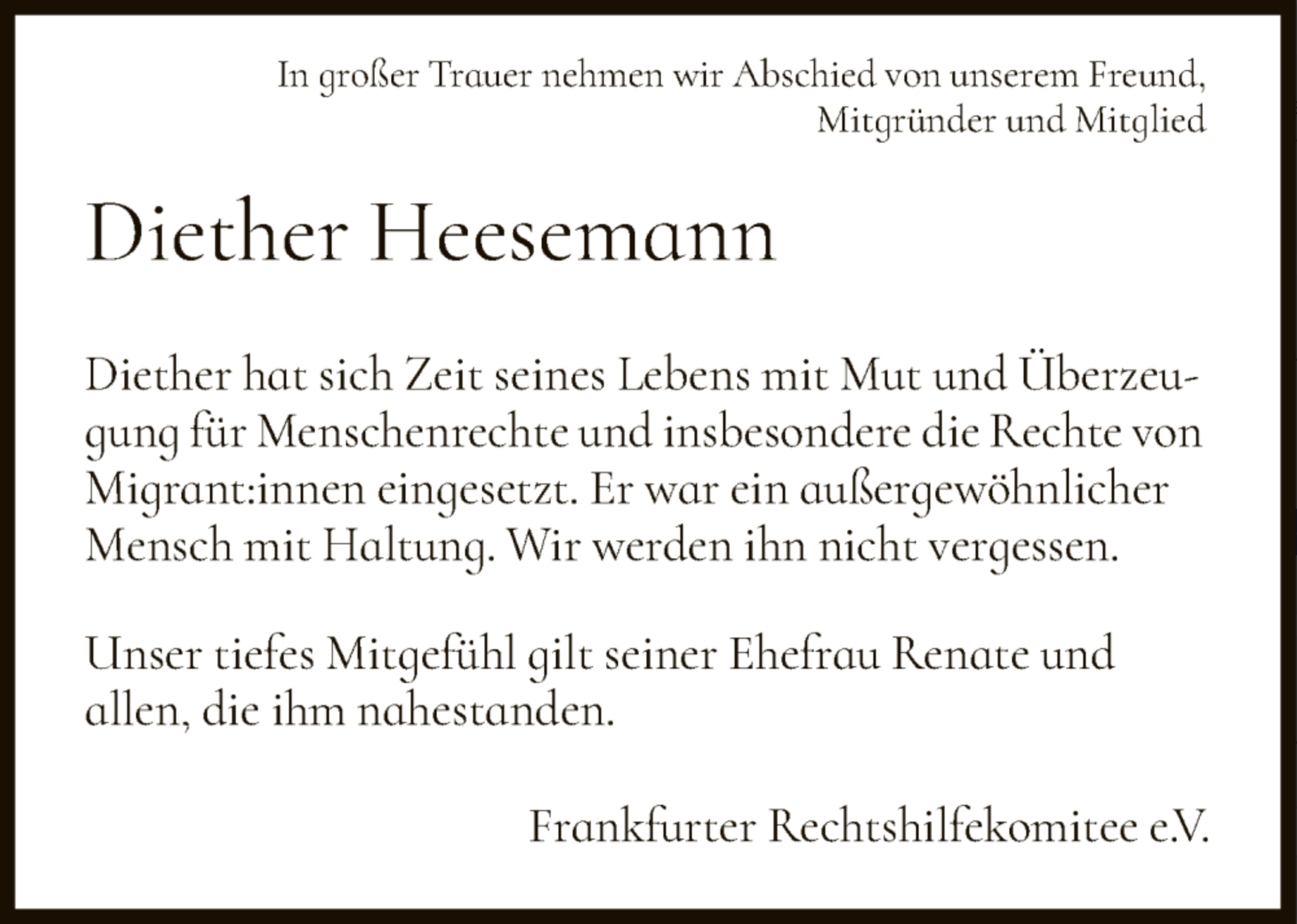 Traueranzeige f&uuml;r Diether Heesemann